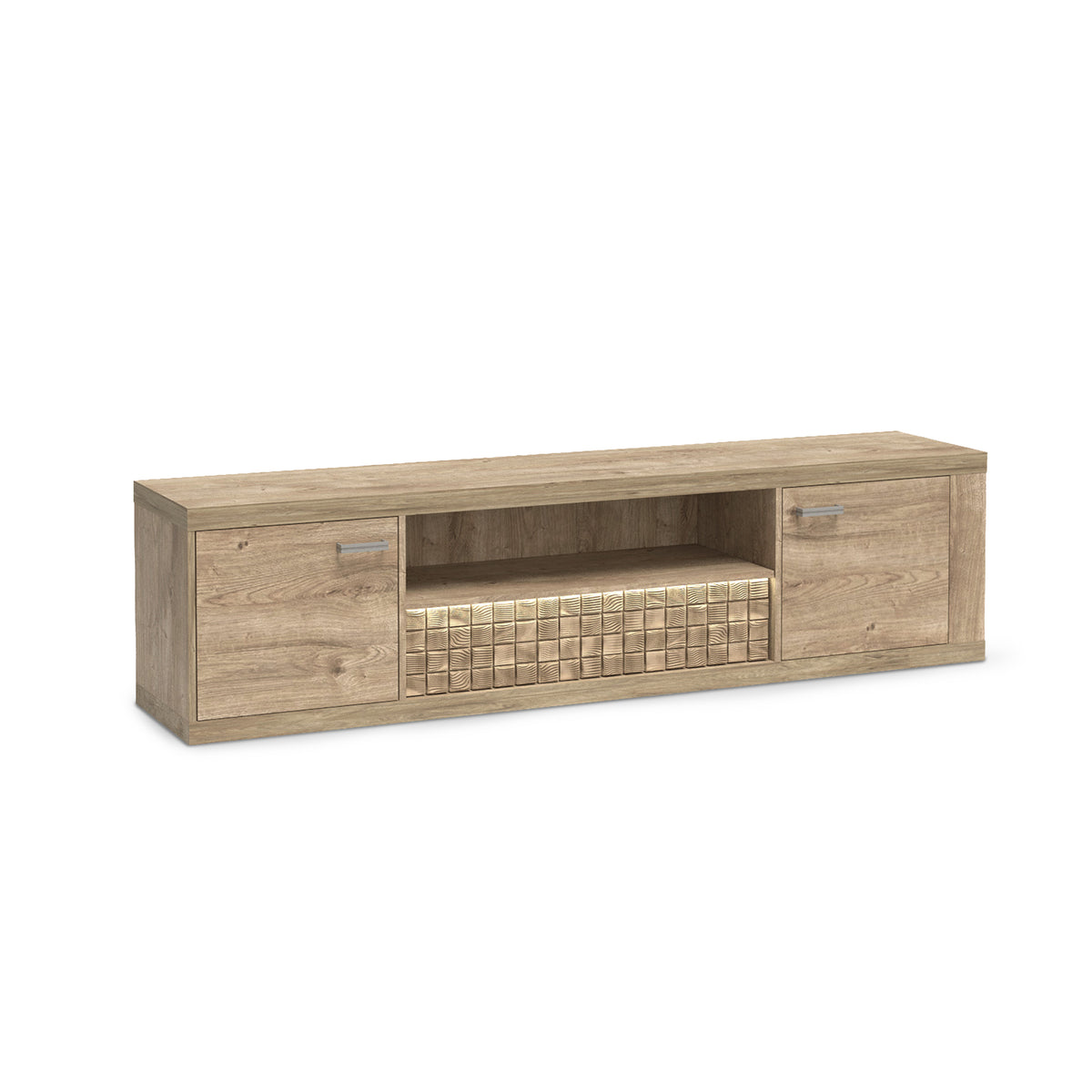 Korin TV-bord 196x51 med LED – varmt lys over den rillede skuffefront, TV-bord med LED