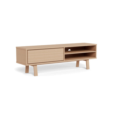Lurisse TV-bord 160x50, bleget eg – set fra siden, TV-bord med en skuffe og to åbne hylder