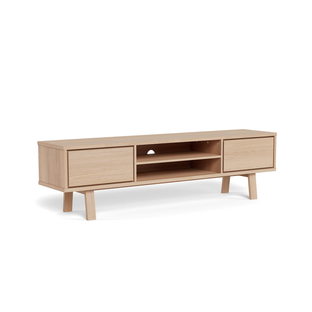 Lurisse TV-bord 180x50, bleget eg – set fra siden, TV-bord med to skuffer og en hylde