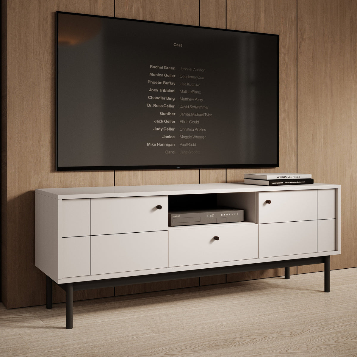 Szafka RTV pod telewizor Sabi 154x57 w stylu minimalistycznym – zdjęcie 2