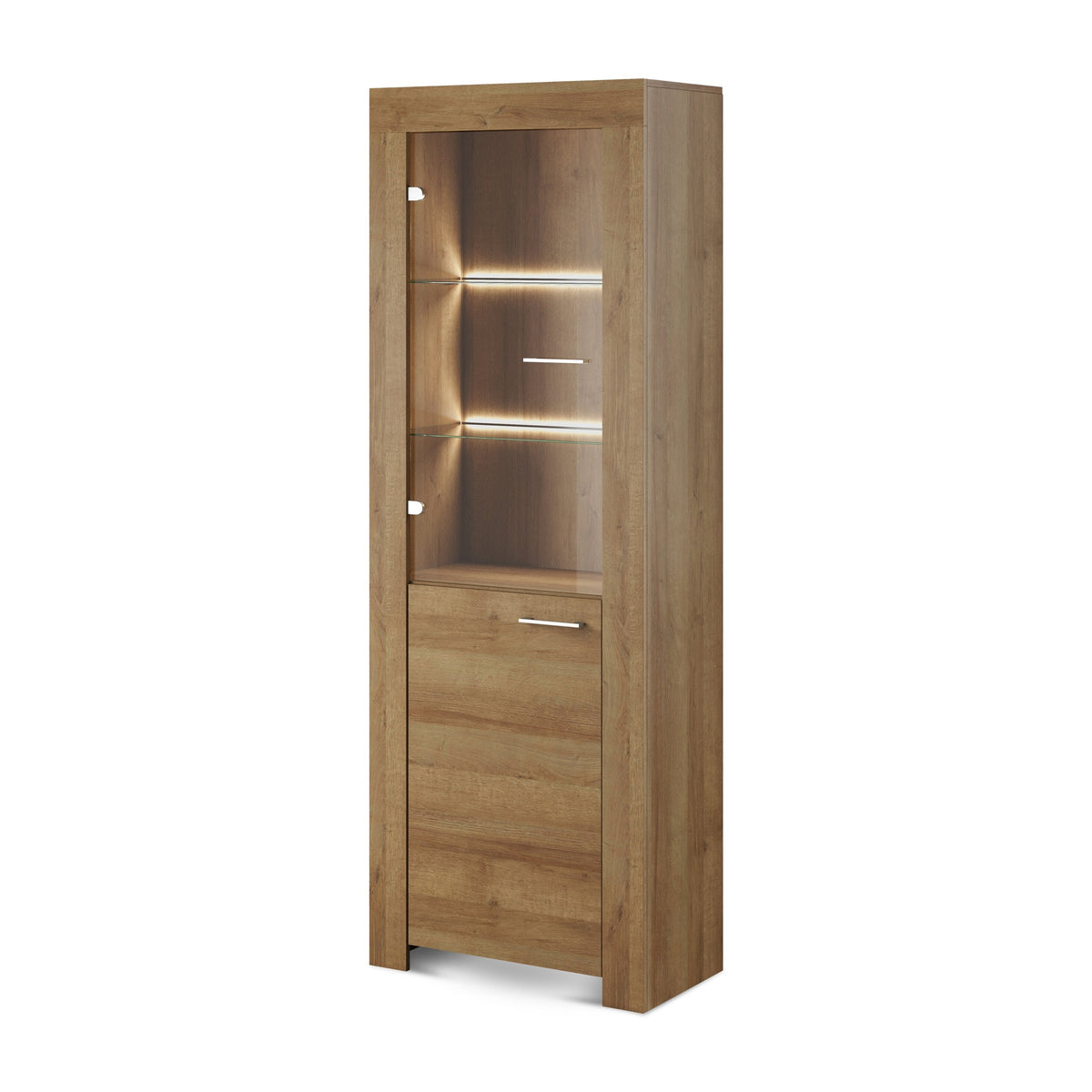 Glasvitrineskab til stuen i Gorky-stilen, 70 x 197 cm, med LED-belysning i moderne stil – hovedbillede | Pillovely