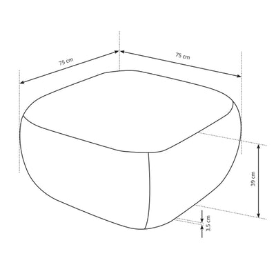 Puf Olemo 75 x 39 cm i PUR-skum i japandi-stil, Aragon-stof – tegning med mål