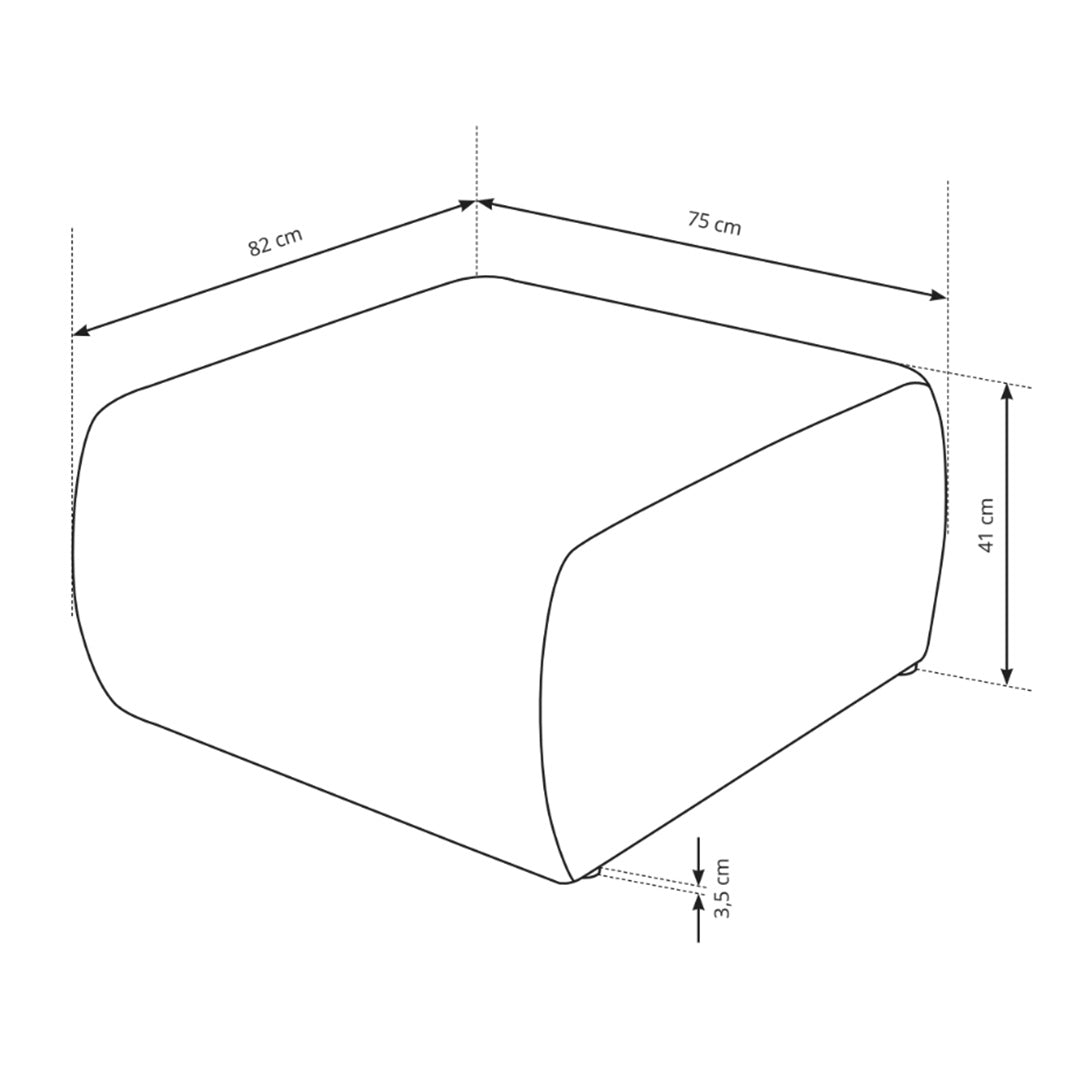 Polstret puf Alloro 82x41 i vintage-stil – tegning med mål