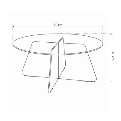Aria Glass – et rundt sofabord til stuen med en diameter på 80 cm i moderne stil – tegning med mål