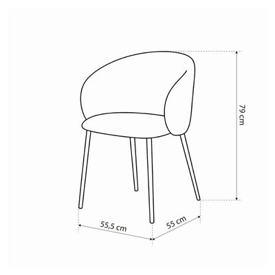 Sæt med to spisestuestole i moderne stil – model Delmo – tegning med mål