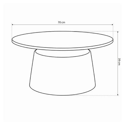 Fumor, et rundt sofabord med en diameter på 70 cm i moderne stil – tegning med mål