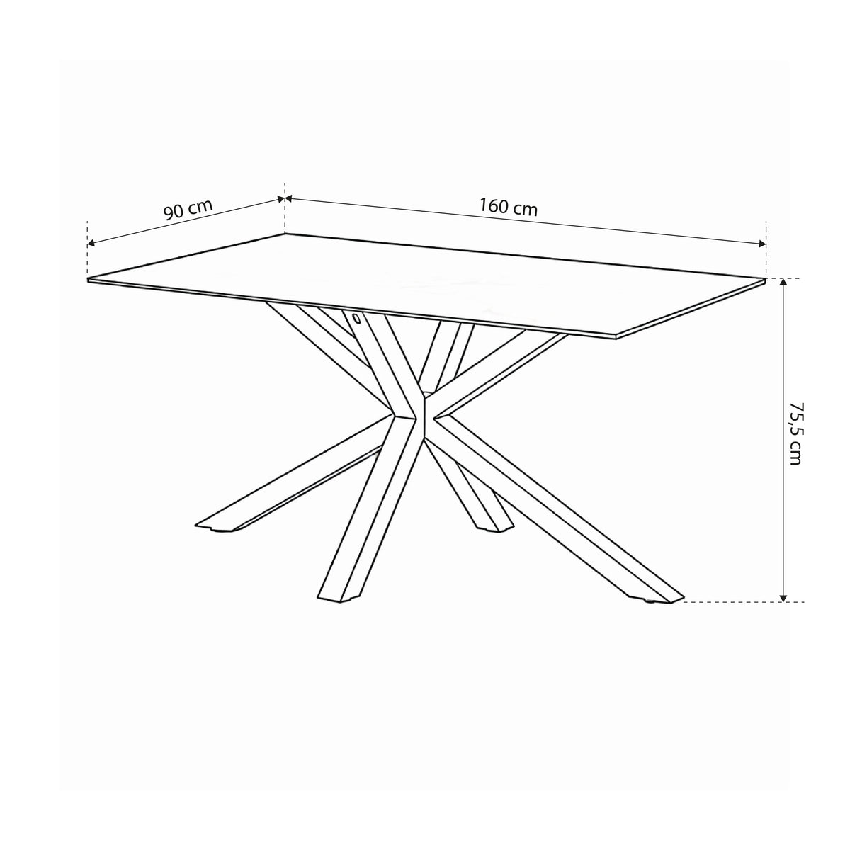Oryss-spisebord 160x76 i moderne stil – tegning med mål