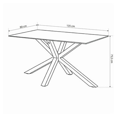 Oryss-spisebord 135x80 i moderne stil – tegning med mål