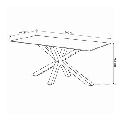 Oryss-spisebord 200x76 i moderne stil – tegning med mål