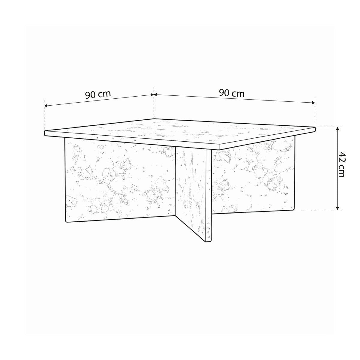 Plaris sofabord 90x42 i elegant stil – tegning med mål