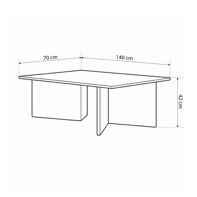 Plaris sofabord 140x42 i elegant stil – tegning med mål