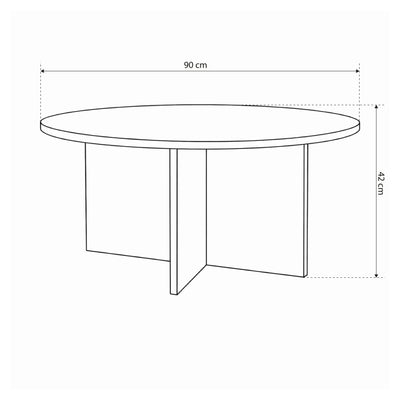 Plaris’ runde sofabord med en diameter på 90 cm i elegant stil – tegning med mål