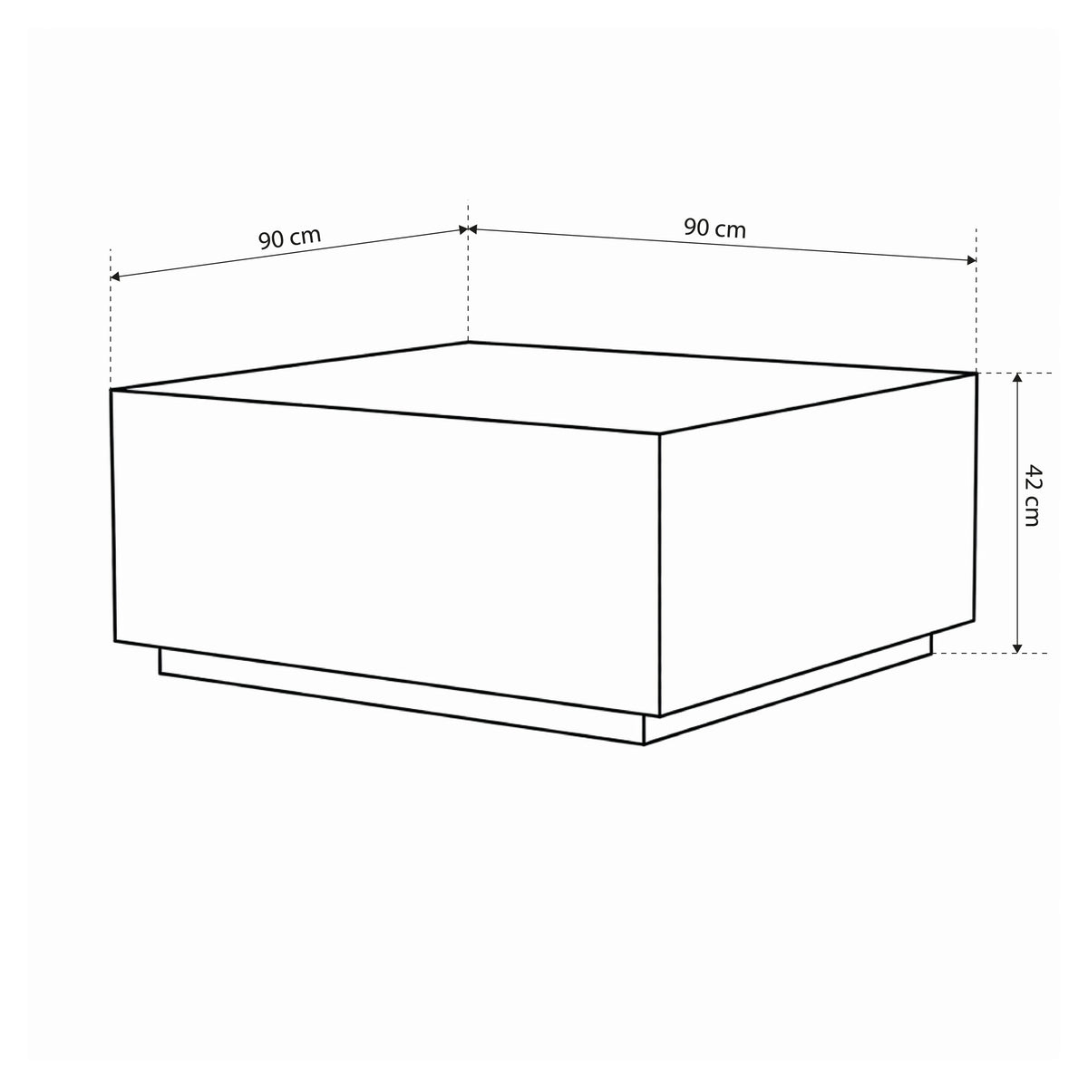 Quadrato sofabord 90x42 i minimalistisk stil – tegning med mål