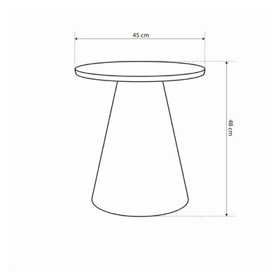 Det runde Talin-sofabord med en diameter på 45 cm i soft loft-stil – tegning med mål