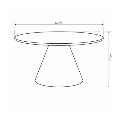 Det runde Talin-sofabord med en diameter på 85 cm i soft loft-stil – tegning med mål