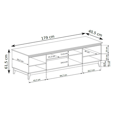 Serena TV-bord 179x62 med fræsede fronter i modern classic-stil – tegning med mål